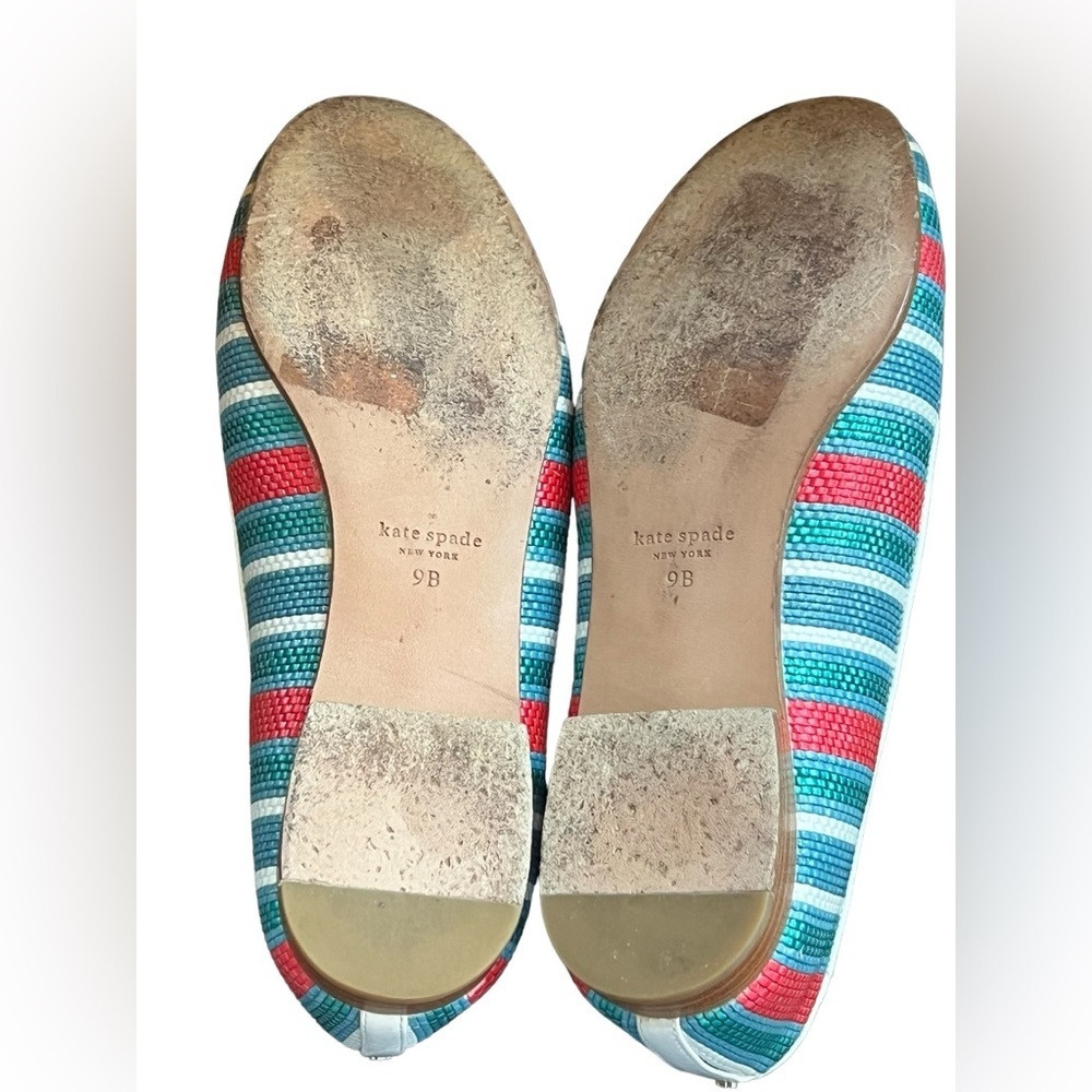 kate spade loafers flats women’s 9B ‘mon cheri’ raffia cherries striped . - Picture 5 of 14
